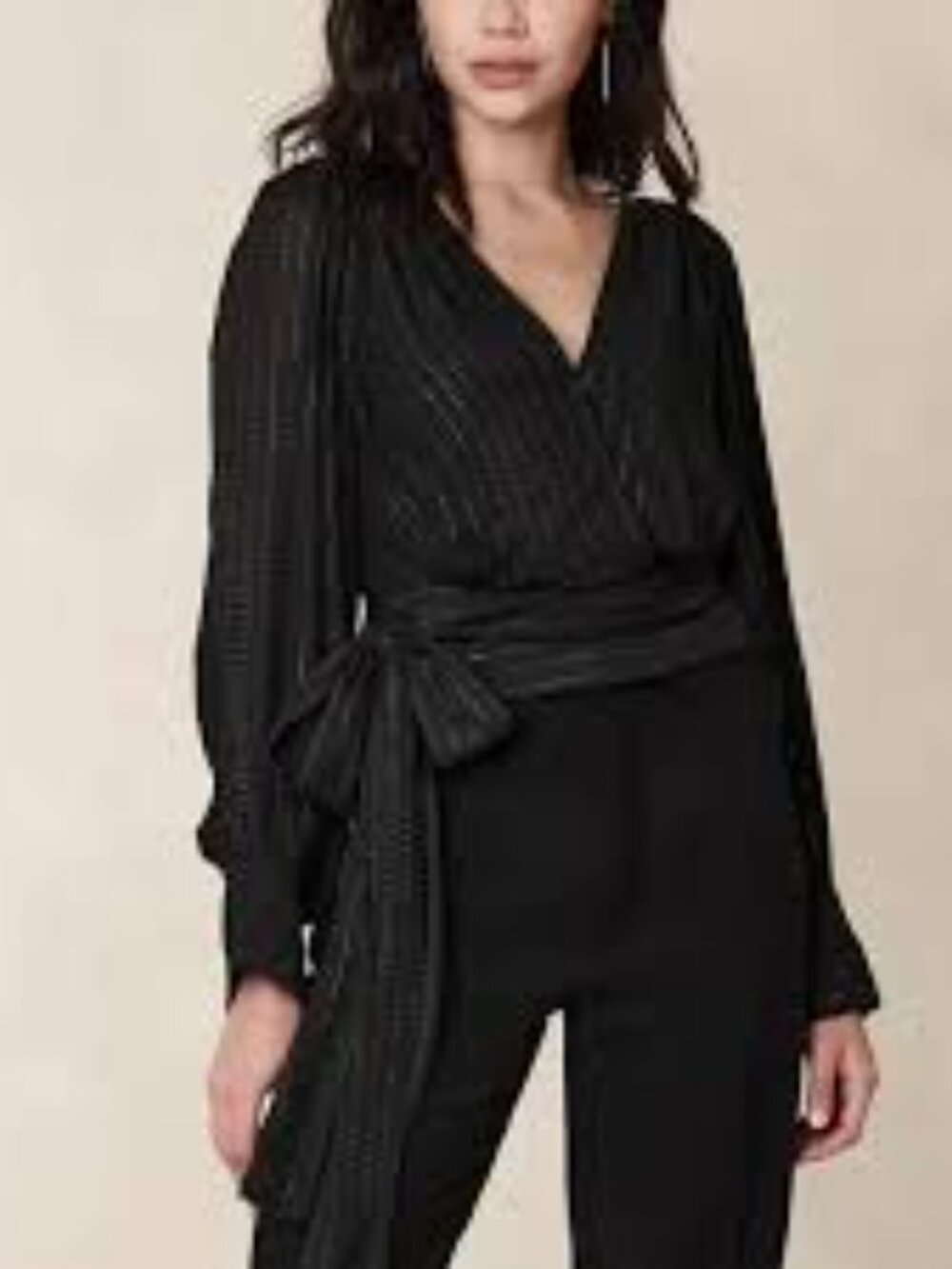 NWT Banana Republix Black Wrap-Front Long Sleeve Top